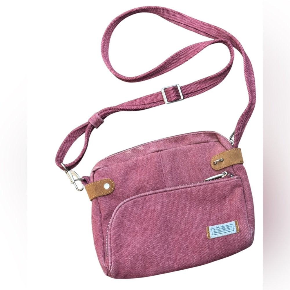 Travelon pink canvas shoulder bag purse